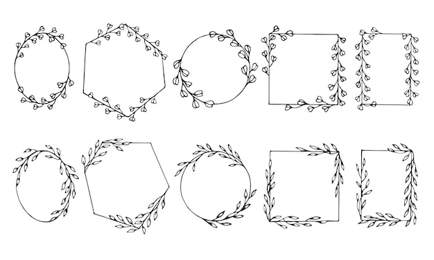 Hand drawn frames borders outline style vector illustration