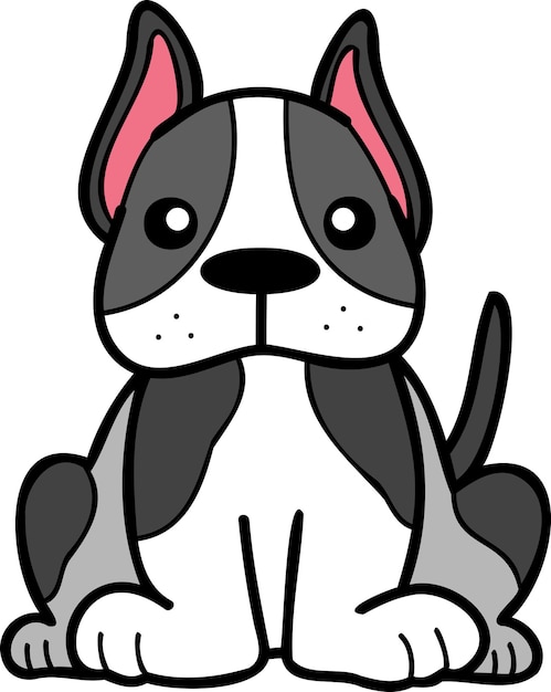 Hand Drawn French bulldog sitting waiting for owner illustration in doodle style