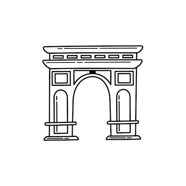 Hand drawn french Triumphal Arch Stylized national symbol of France in sketch doodle style