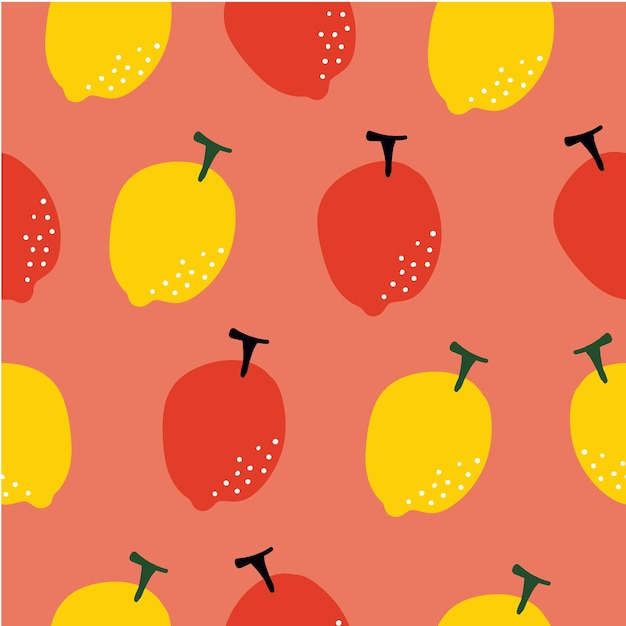 Hand drawn fresh lemon seamless pattern in red