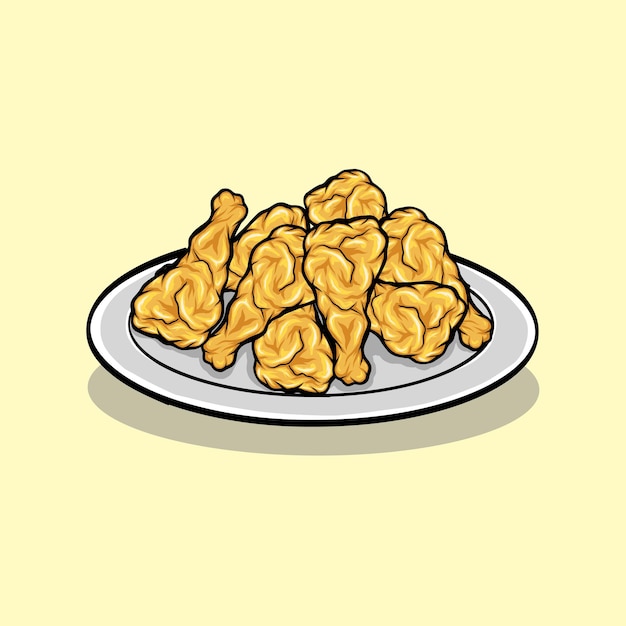 Hand drawn fried chicken on a plate Food vector collection