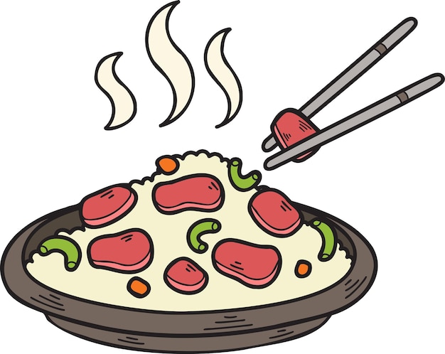 Hand Drawn Fried Rice Chinese and Japanese food illustration