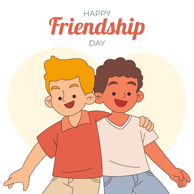 Hand drawn friendship day illustration with friends embracing each other