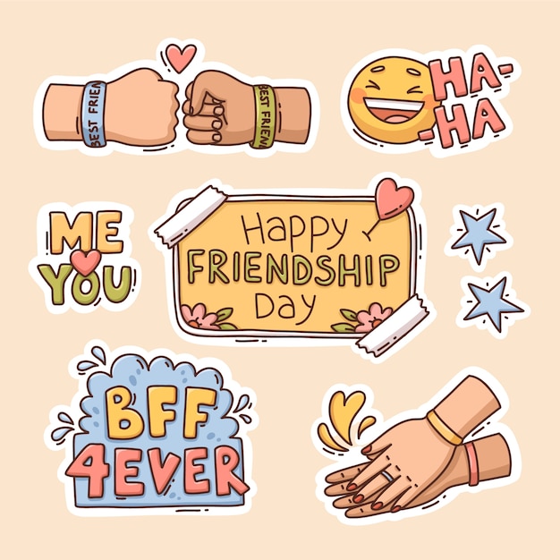 Hand drawn friendship day stickers collection