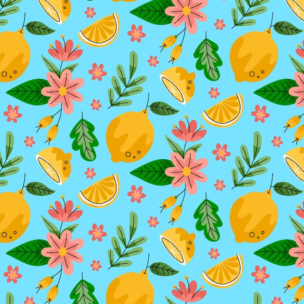 Hand drawn fruit and floral design pattern