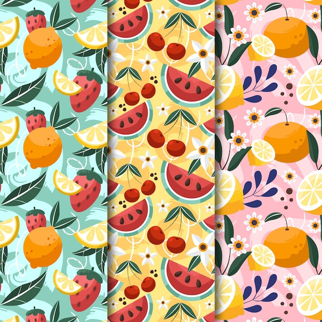 Hand drawn fruit and floral pattern design