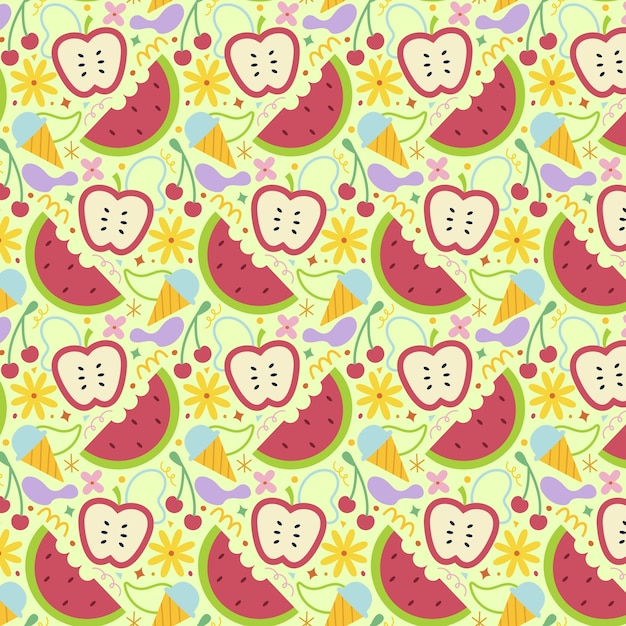 Hand drawn fruit and floral pattern design