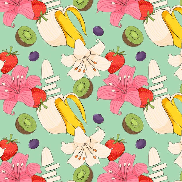 Hand drawn fruit and floral pattern