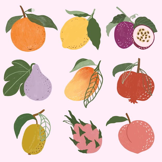 Hand drawn fruits design resource pack vector