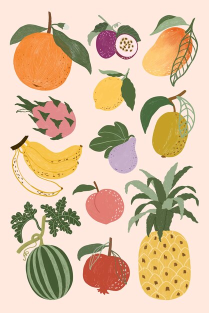 Vector hand drawn fruits design resource pack vector