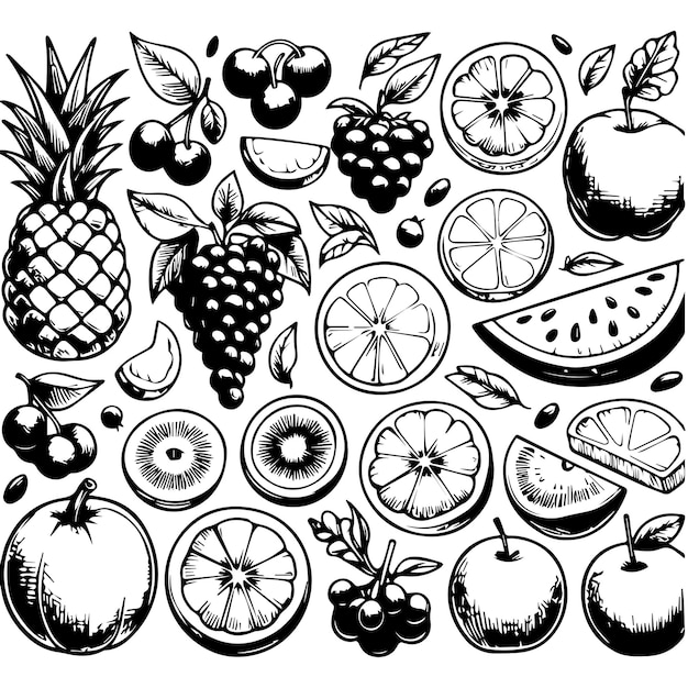 hand drawn fruits elements