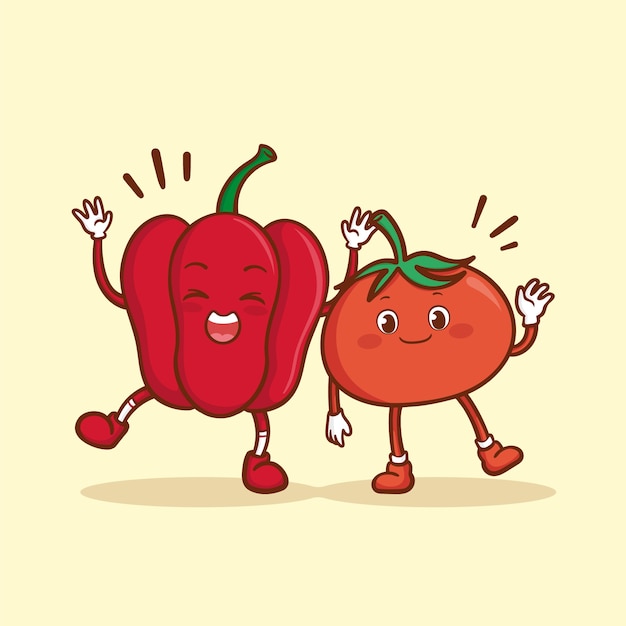 Hand drawn fruits and vegetables cartoon illustration