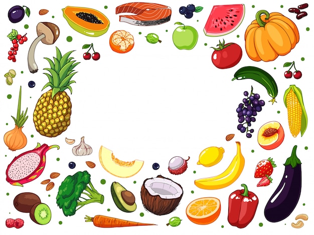 Hand drawn fruits and vegetables