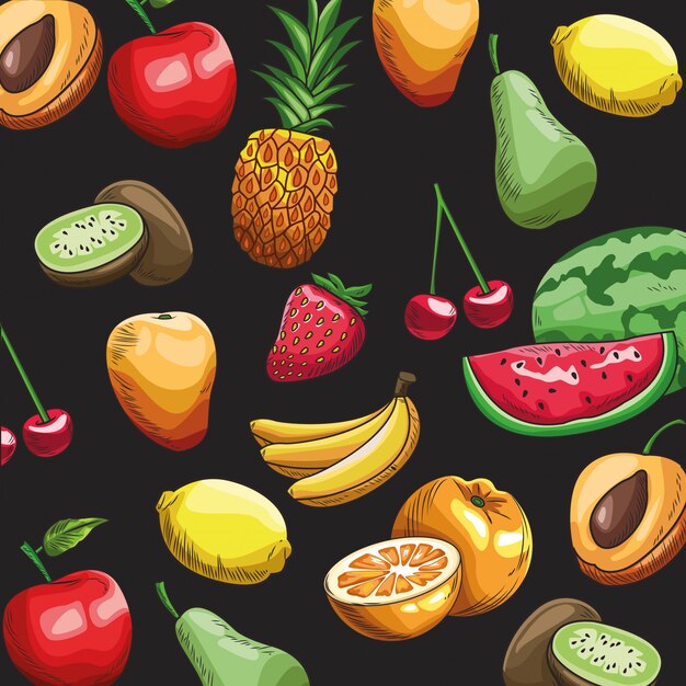 Vector hand drawn fruits wallpaper