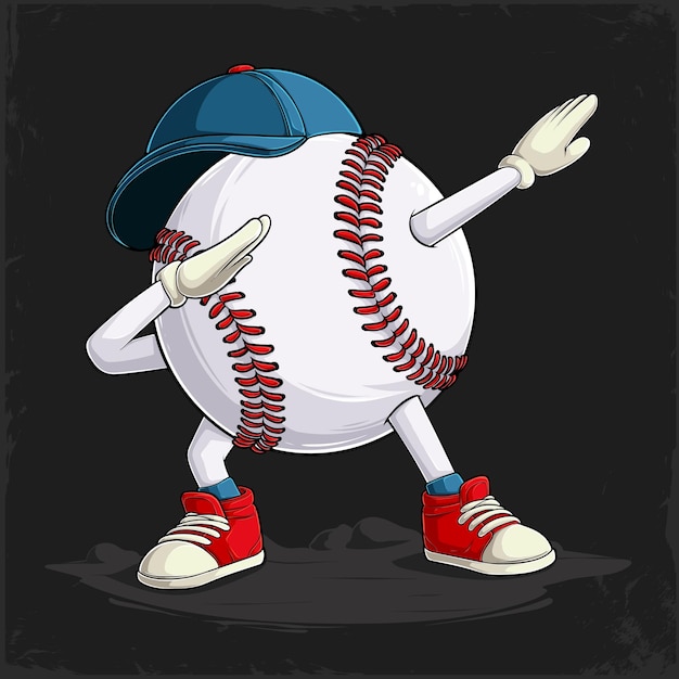 Hand drawn funny Dabbing Baseball ball red stitched with hands and legs doing dab dance gesture pose