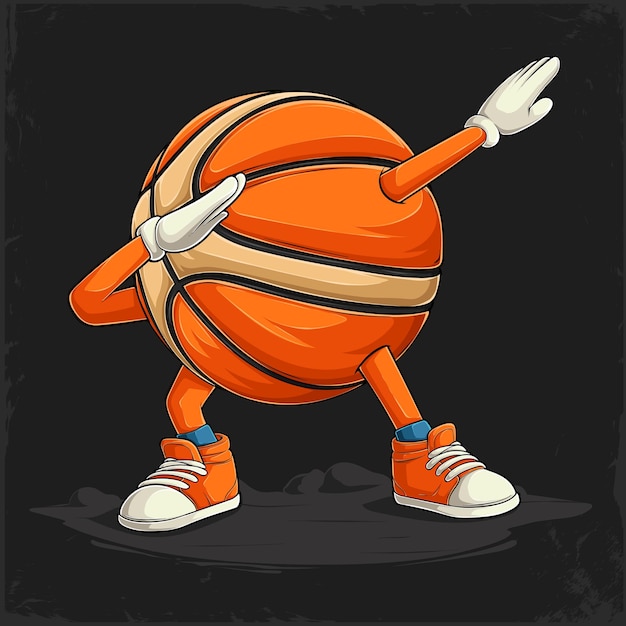 Hand drawn funny Dabbing Basketball ball orange with hands and legs doing dab dance gesture pose