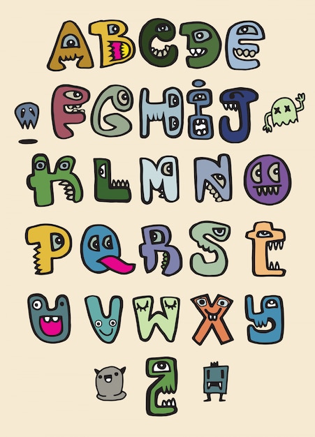 Hand drawn funny monster alphabet