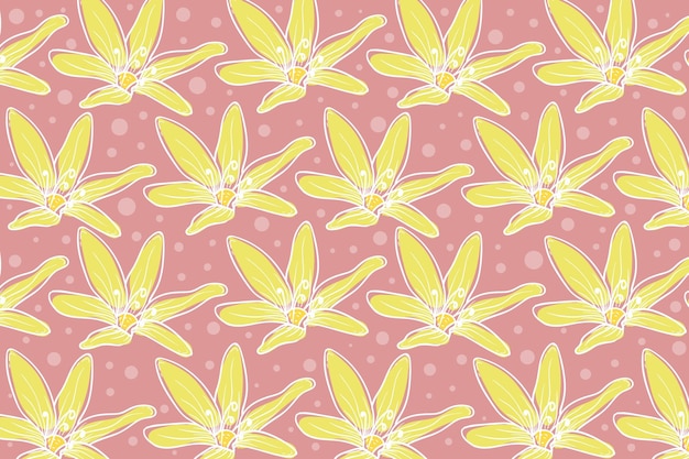 Hand drawn Gagea bohemica flower pattern background