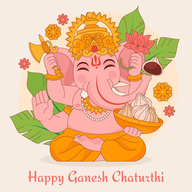 Hand drawn ganesh chaturthi illustration with elephant