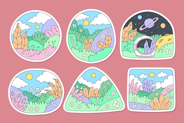 hand drawn garden sticker illustration design