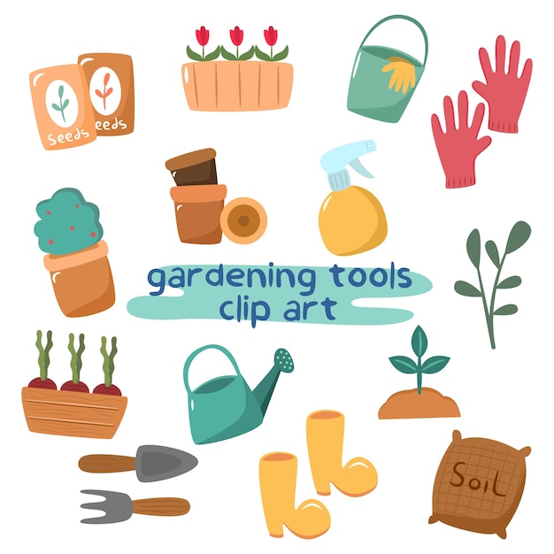 Vector hand drawn gardening tools clip art