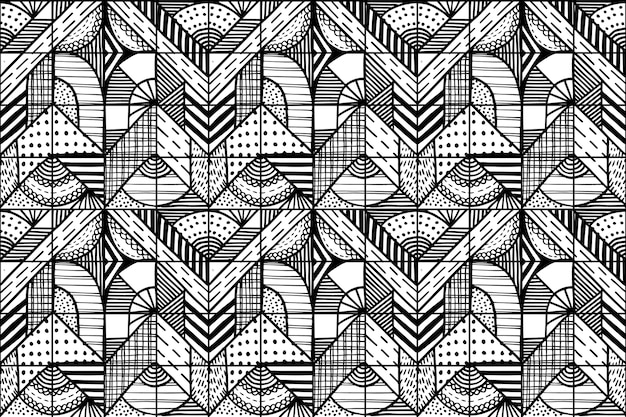 Hand drawn geometric monochrome mosaic pattern design