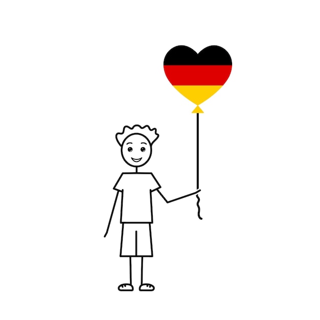 Hand drawn german boy love Germany sketch male character with a heart shaped balloon black line vector illustration deutschland