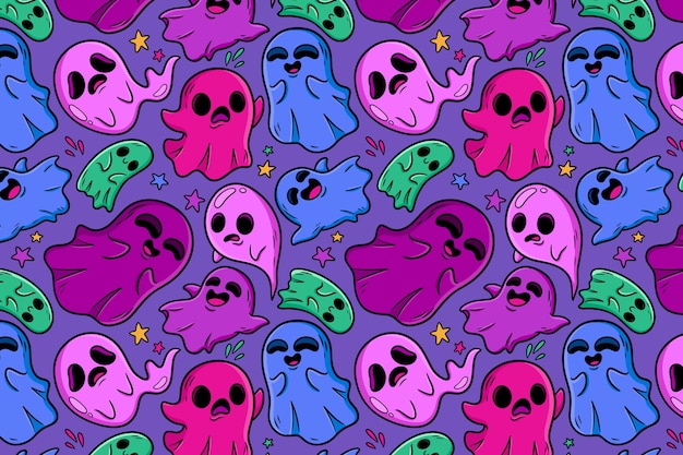 Hand drawn ghost pattern background