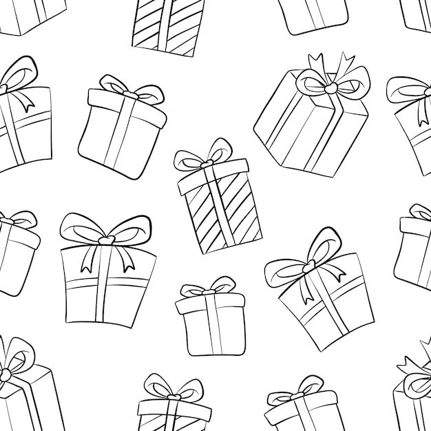 Hand Drawn Gift Box Seamless Pattern on White