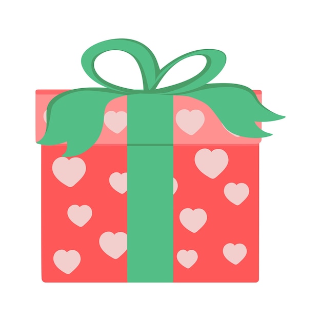 Hand drawn gift box with bow and hearts. Vector doodle sketch illustration isolated on white background.