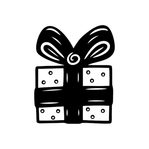 Hand drawn gift box with ribbon and bow