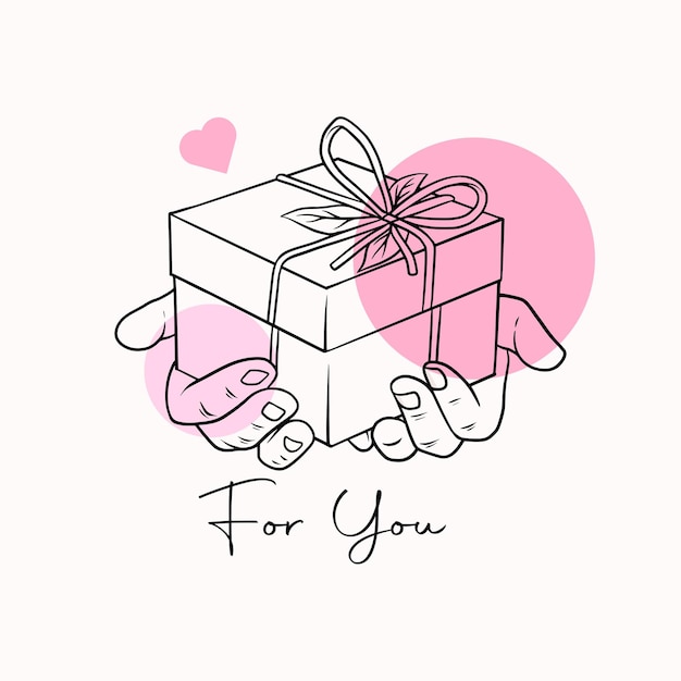 Hand drawn gift for valentines day in line art style