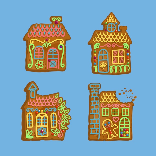 Hand drawn gingerbread houses collection