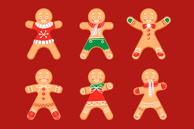 Hand drawn gingerbread man cookie collection