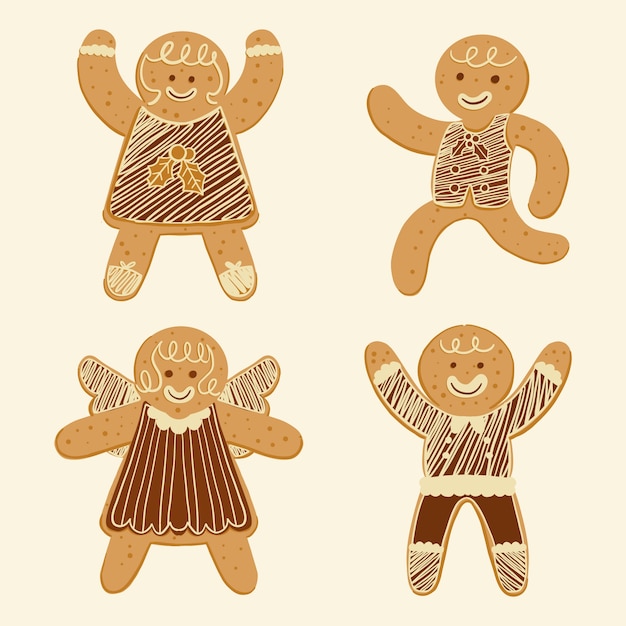 Hand drawn gingerbread man cookies collection