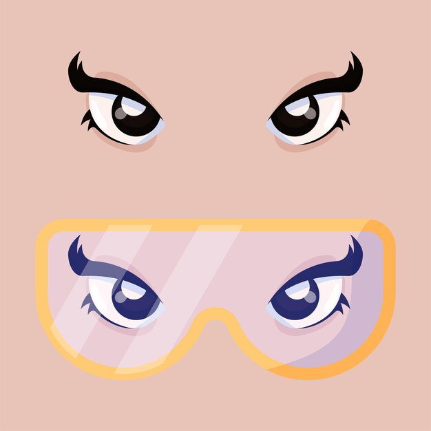 Hand Drawn Girl Anime Eyes With Big Glasses