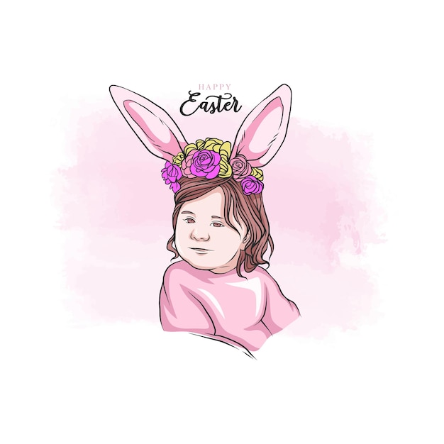 Hand drawn girl bunny costume for easter day