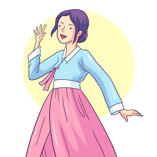 hand drawn girl wearing hanbok