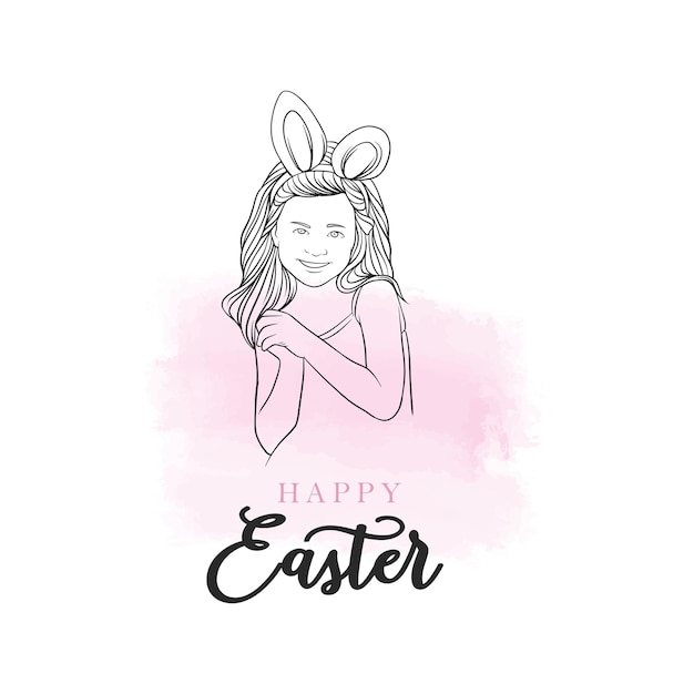 Hand drawn girls bunny costume for easter day in line art style