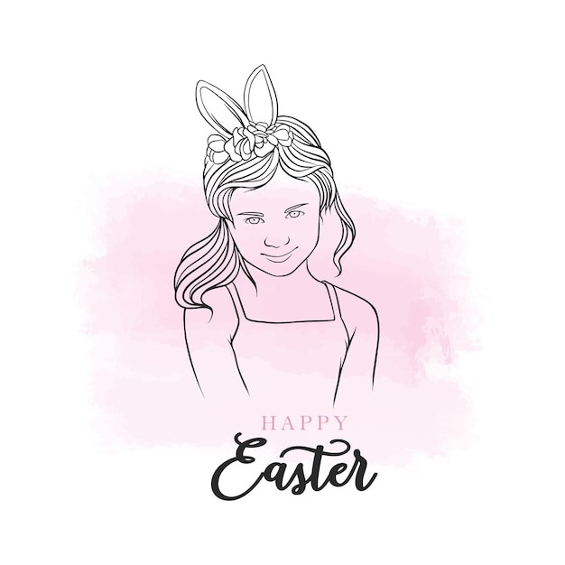 Hand drawn girls bunny costume for easter day in line art style