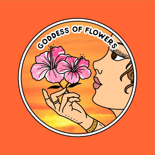 Hand Drawn goddess of flowers illustration