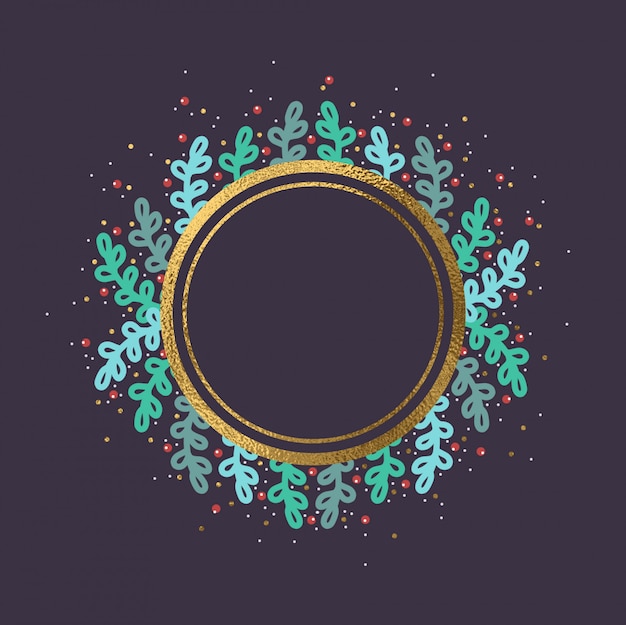 Hand Drawn Gold Christmas Circle Wreath Background