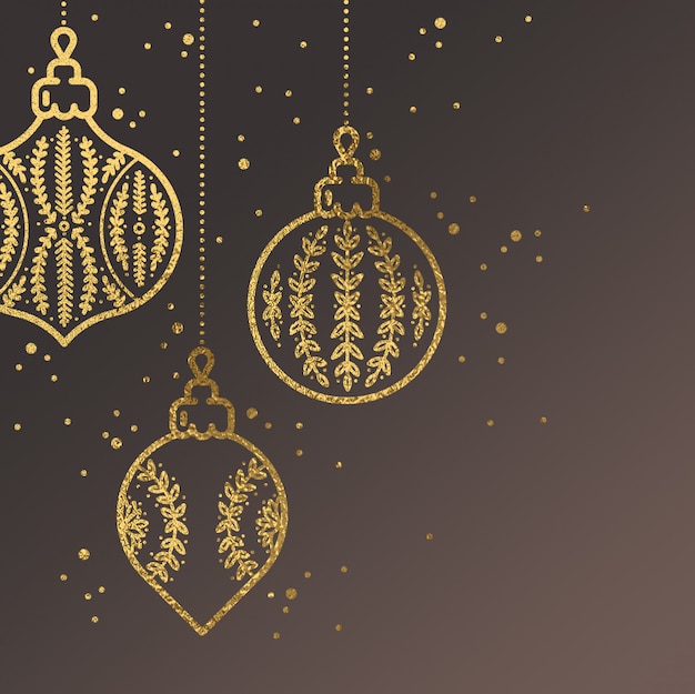 Hand Drawn Gold Christmas Ornaments Background