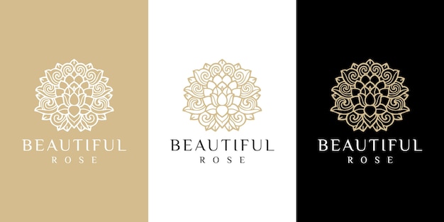 Hand drawn gold feminine beauty and floral botanical logo