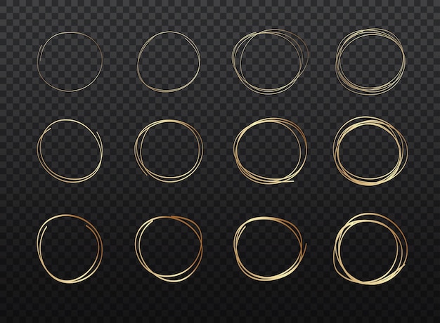 Hand drawn golden circles line sketch set