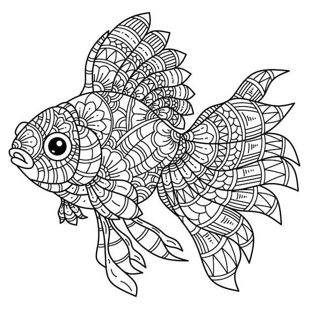 Vector hand drawn of golden fish in zentangle style