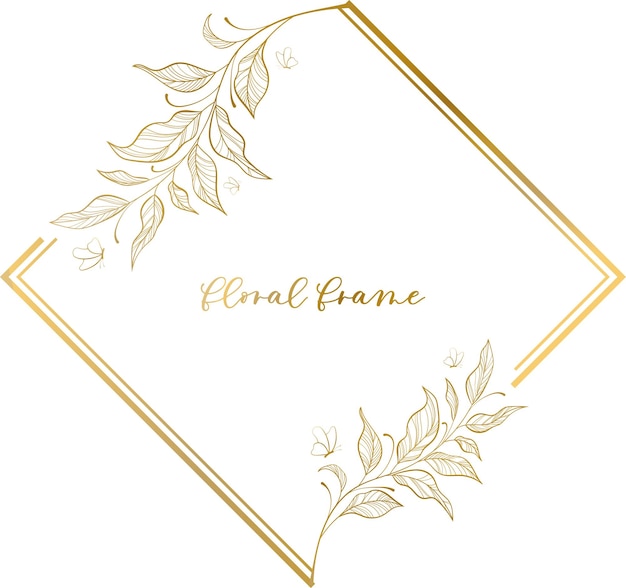 Vector hand drawn golden floral background frame with branches plants herbs and decor natural elements