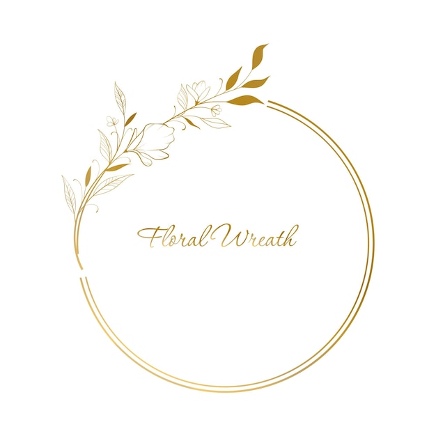 Hand Drawn Golden Flower Wreath Floral Vector Design Element for Birthday New Year Christmas Card