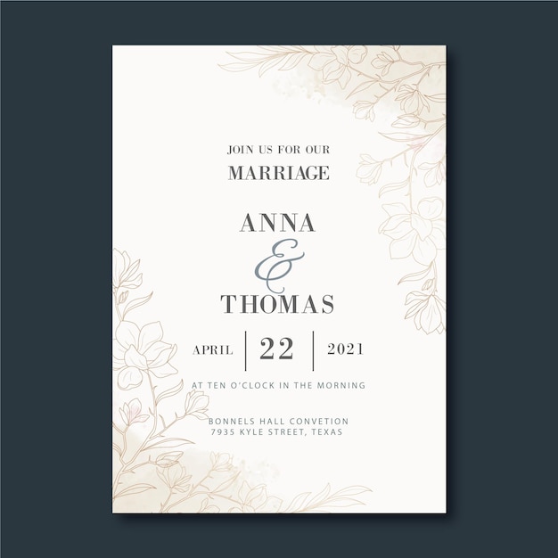 Hand drawn golden wedding invitation template