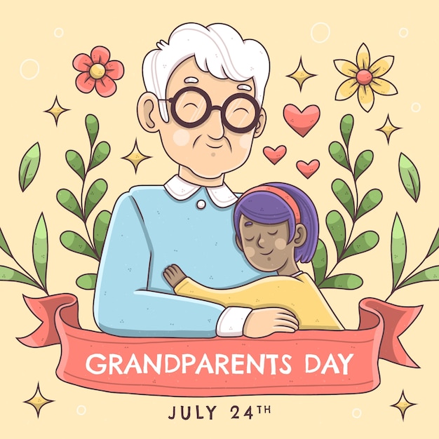 Hand drawn grandparents day illustration with grandmother and grandchild